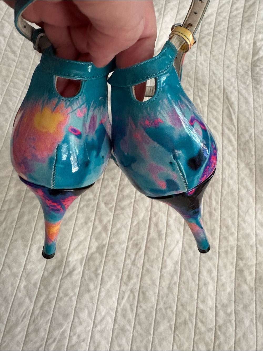 STUART WEITZMAN Walkway Paintball Ankle Strap Heels Size 8.5 - Picture 7 of 9